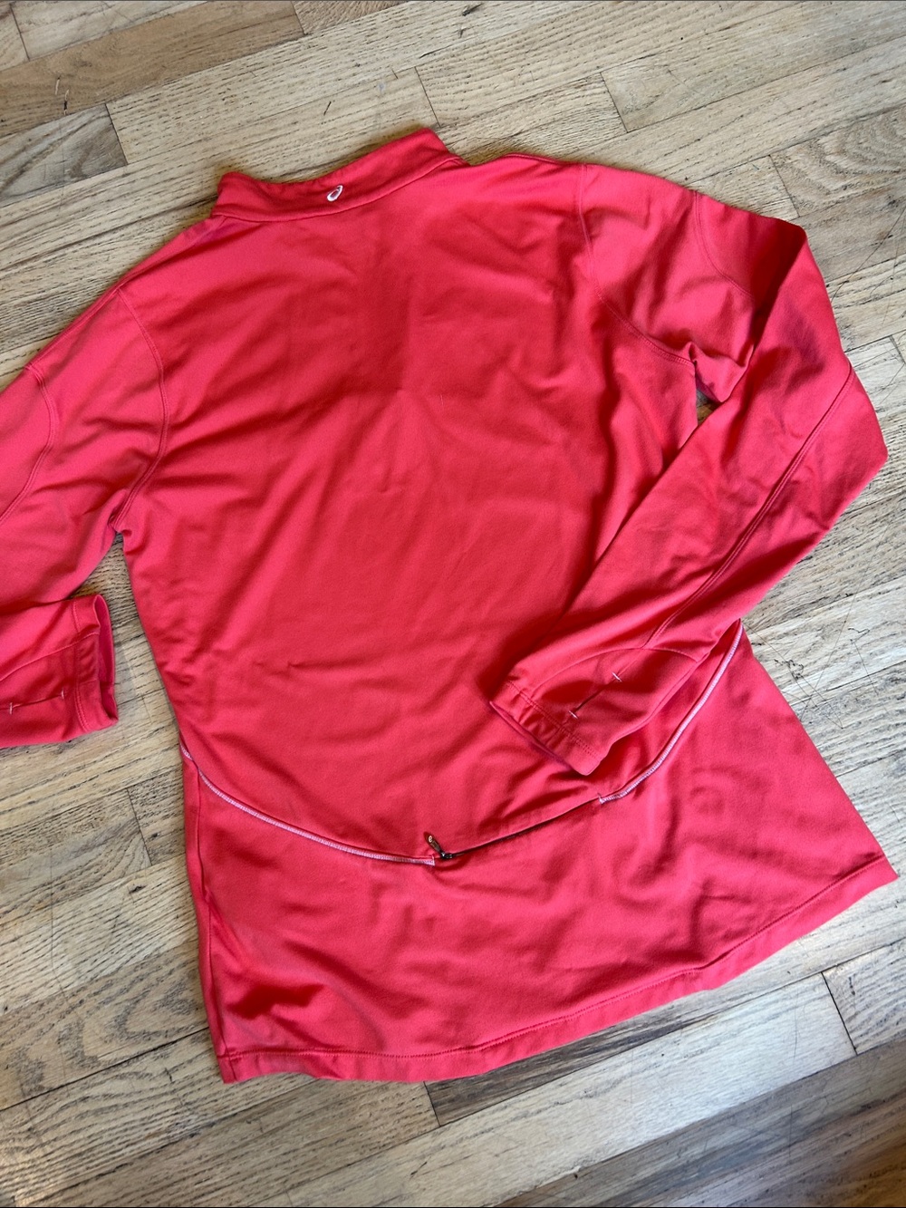 Asics Red Long-Sleeve Half-Zip Running Top with Blue Zip - Picture 7 of 9